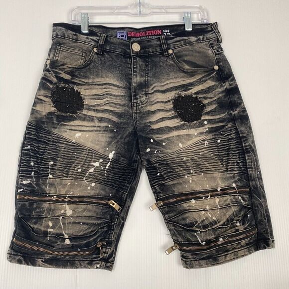 Demolition Other - Demolition Men Jeans shorts Hip Ho Size 32 Distressed Black Patches emboss Y2K